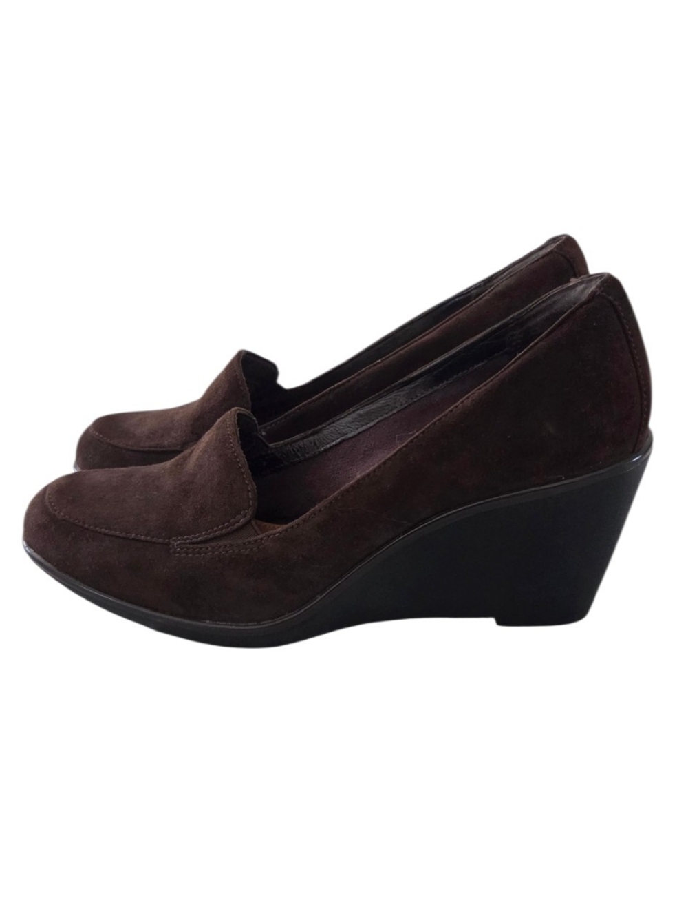 Clarks Artisan Women’s 8M Brown Suede Leather Wedge Loafers Slip On Shoes